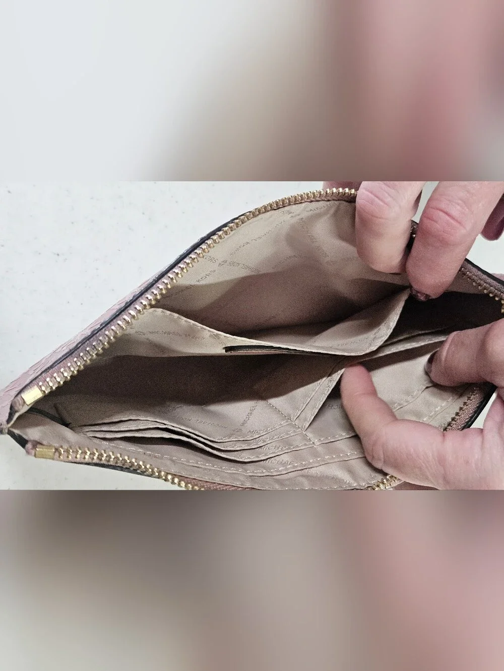 Michael Kors Blush Pink Embossed Wristlet Clutch with Gold